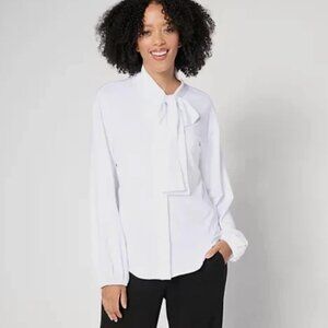 by Stacy London Jersey Knit Bow Blouse-White-3X-NEW-A662047